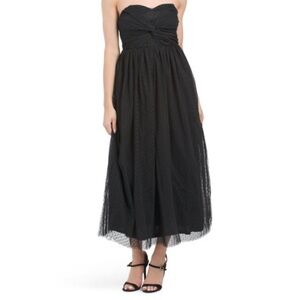 Black Strapless Polka Dot Dress